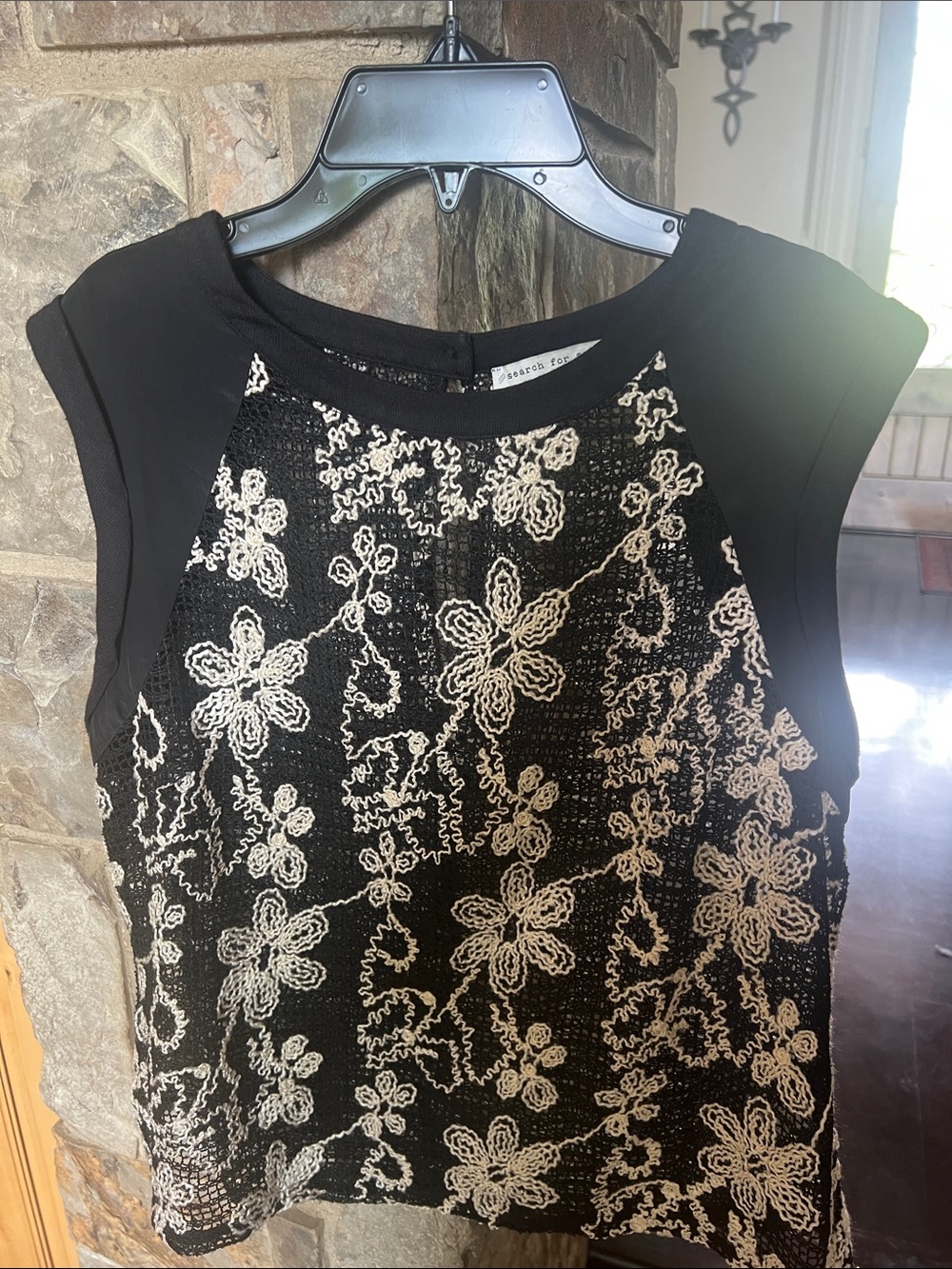 Search for Sanity Black and Cream Knit Overlay Top